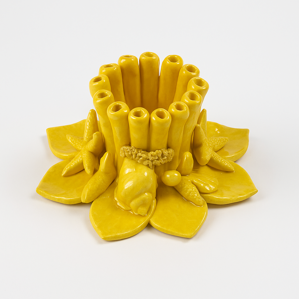 Handmade Italian Ceramic Candle Holder – Yellow Coral Design 14cm