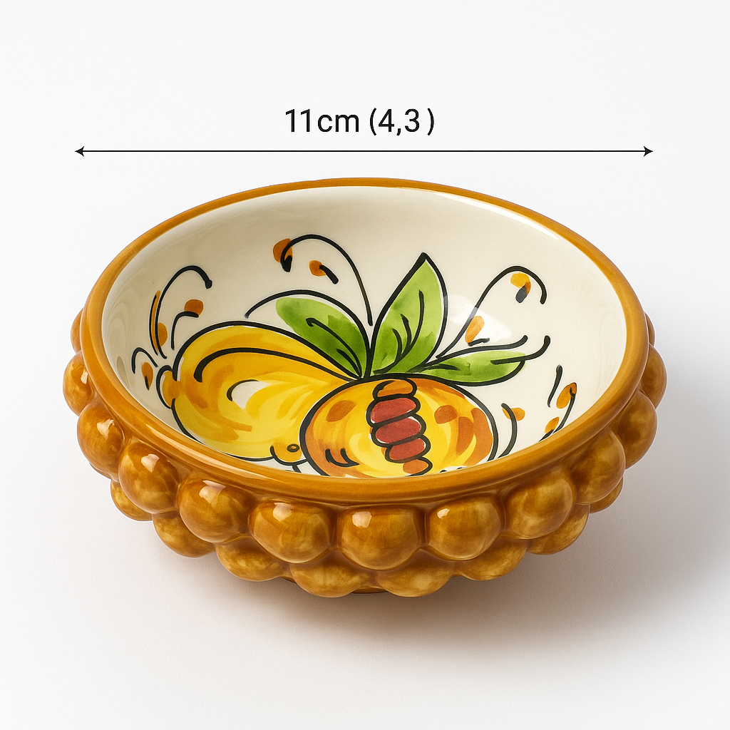 Hand-Painted Ceramic Small Bowl – Lemon and Pomegranate Design (11 cm)