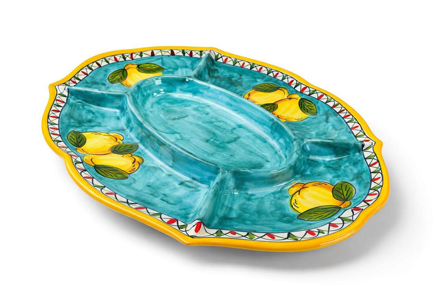 Hand-Painted Italian Ceramic Divided Serving Platter – Lemon Design (14” x 10”)
