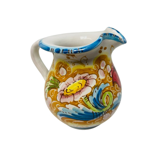 Cannata Siciliana, Caltagirone ceramic jug Carafe baroque and floral decoration 14x11cm