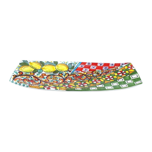Flat serving tray for sushi Ceramica Caltagirone ÈLITE series - L 40 cm x 18 cm approx. Sicilian cart decoration