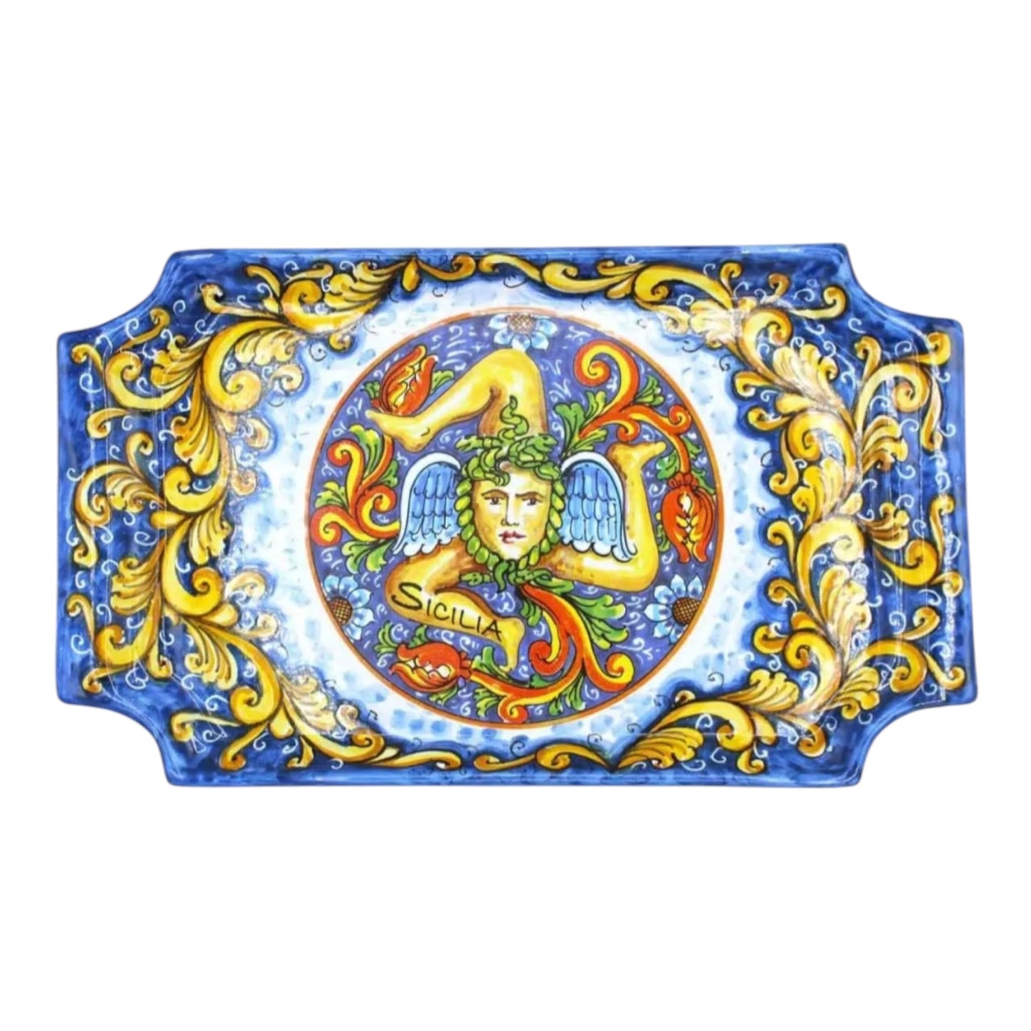 Sicilian Trinacria Espresso Set with Serving Tray – Hand-Painted Ceramic (8-Piece)