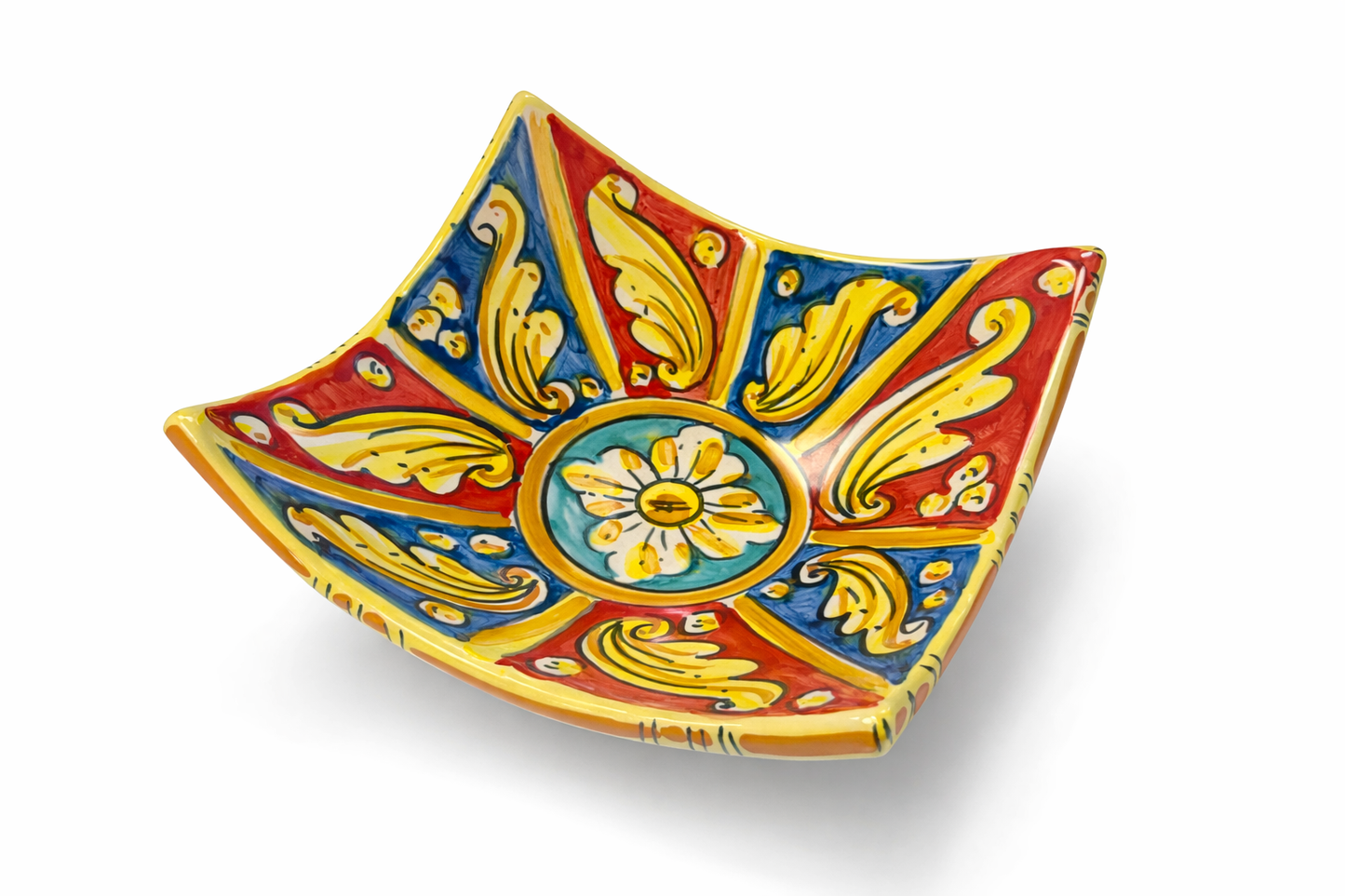 Hand-Painted Sicilian Ceramic Square Bowl – Traditional Majolica Design (6″ × 6″)