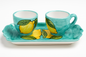 Sorrento Ceramic Espresso Cup Set with Tray – Lemon Design (Turquoise, Handmade in Italy)
