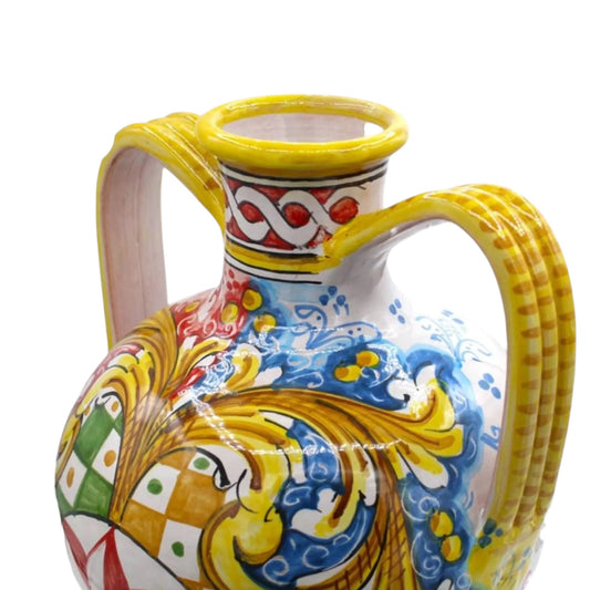 Quartara vase, h 35 x 25 cm approx., Caltagirone ceramic, Sicilian Cart decoration