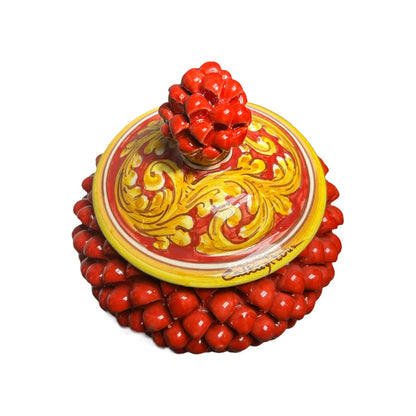 Sicilian Pine Cone biscuit jar or jewelery box, Caltagirone ceramic Ø 20cm