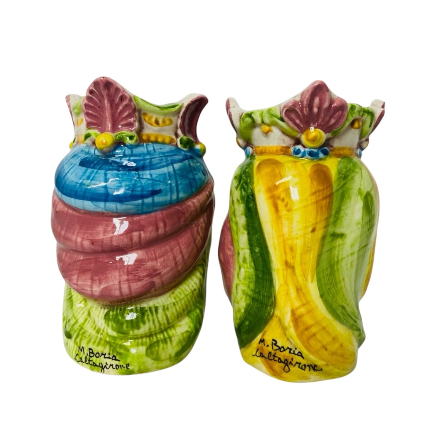 Sicilian Moor heads Crown and Turban (couple) h 13 / 14 cm approx. Caltagirone ceramic