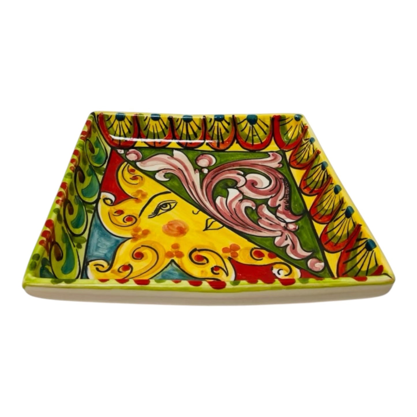 Pocket Emptier bowl With Sun in Caltagirone Ceramic , l 20 x 20 cm approx.