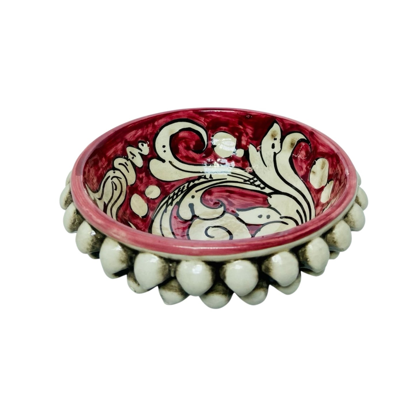 Caltagirone Ceramic Pigna Bowl Bordeaux Pocket Empitier or Candies Holder 15x5cm