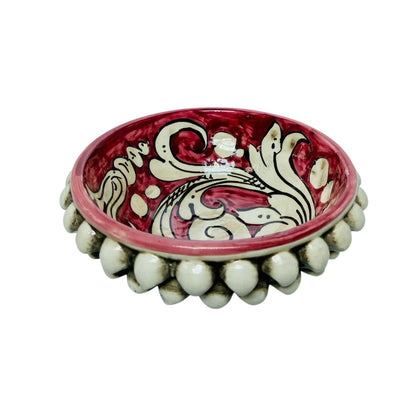 Caltagirone Ceramic Pigna Bowl Bordeaux Pocket Empitier or Candies Holder 15x5cm