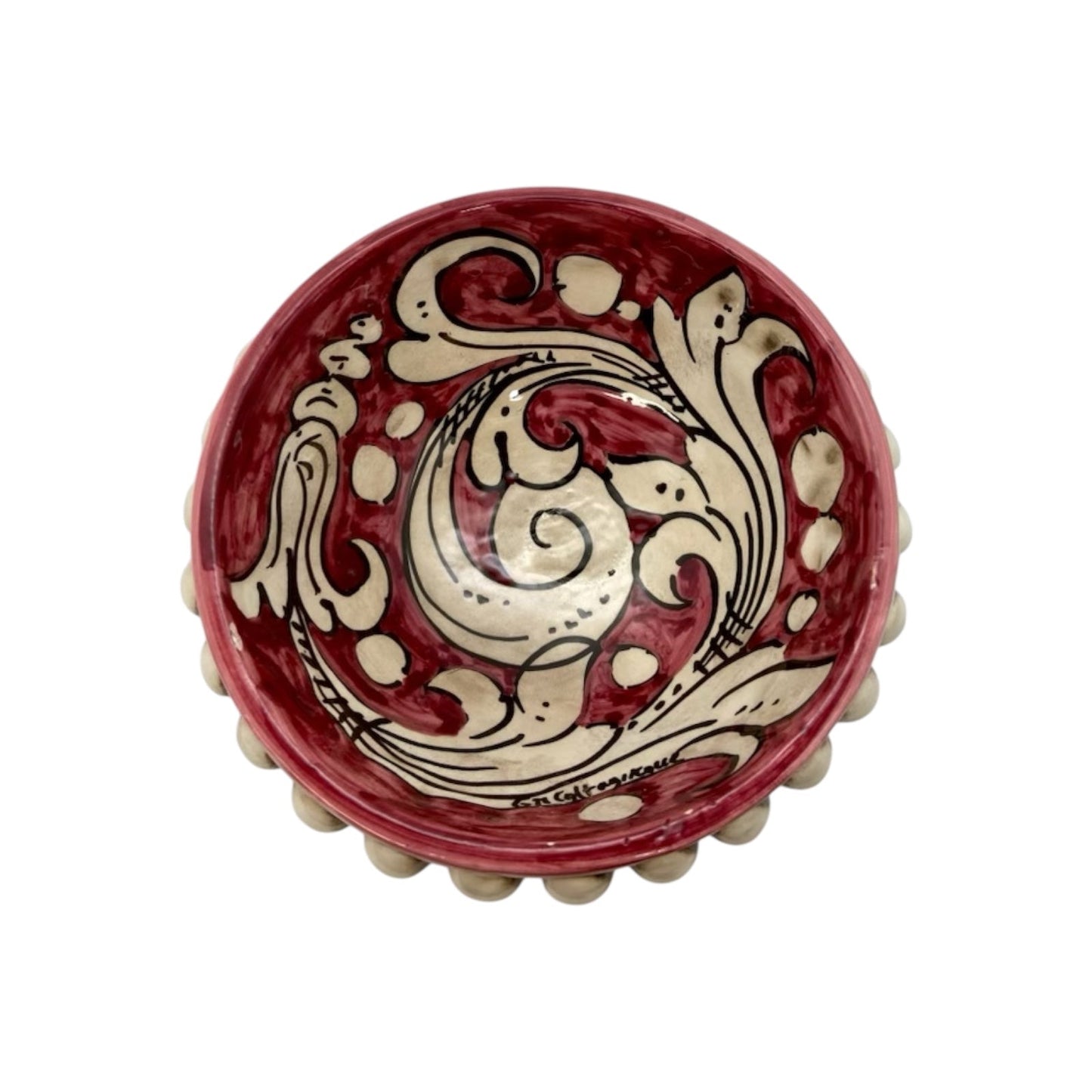 Caltagirone Ceramic Pigna Bowl Bordeaux Pocket Empitier or Candies Holder 15x5cm