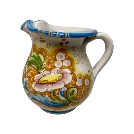 Cannata Siciliana, Caltagirone ceramic jug Carafe baroque and floral decoration 14x11cm