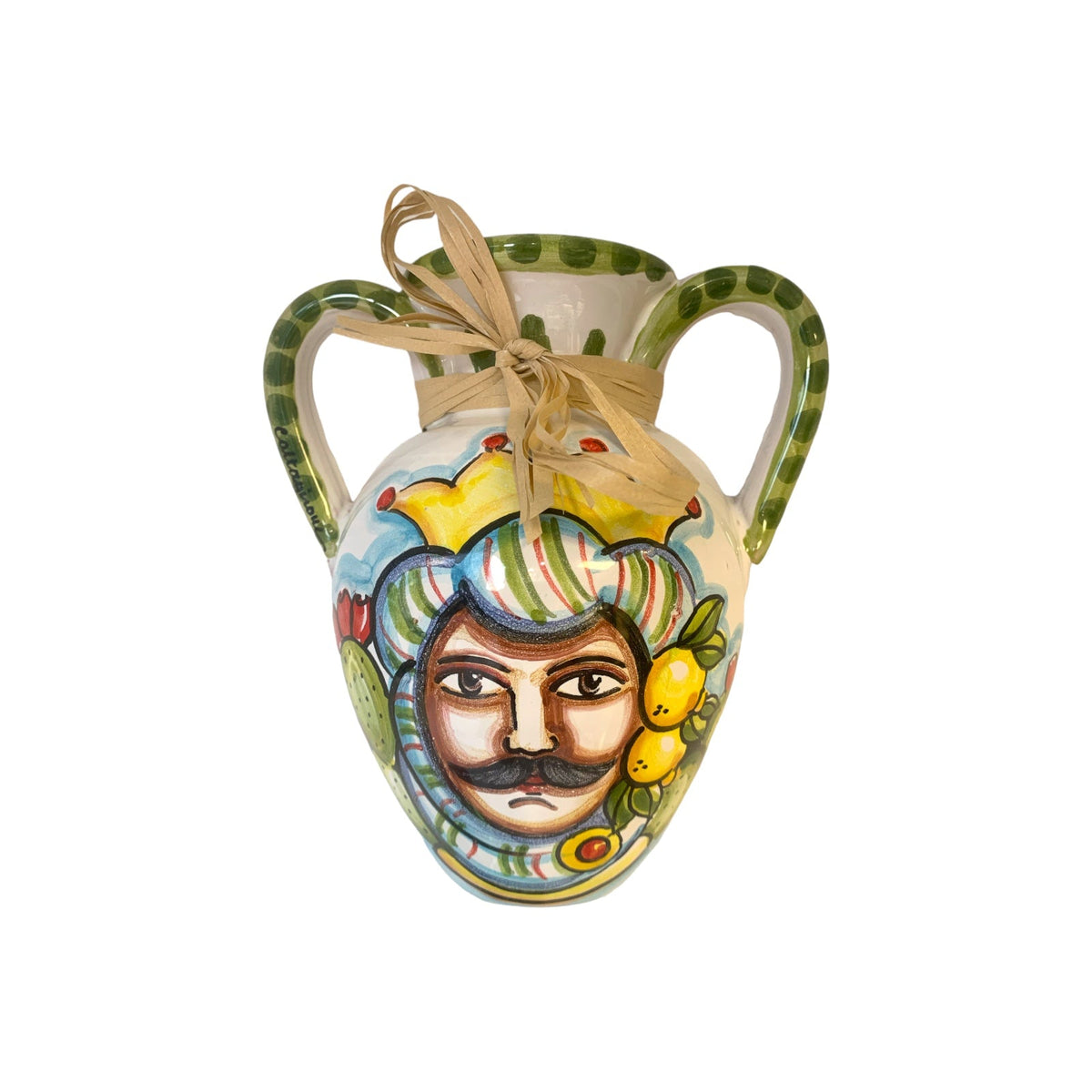 Half Quartara to hang, 100% handmade Caltagirone ceramic decorated by hand, cm 15x14x6