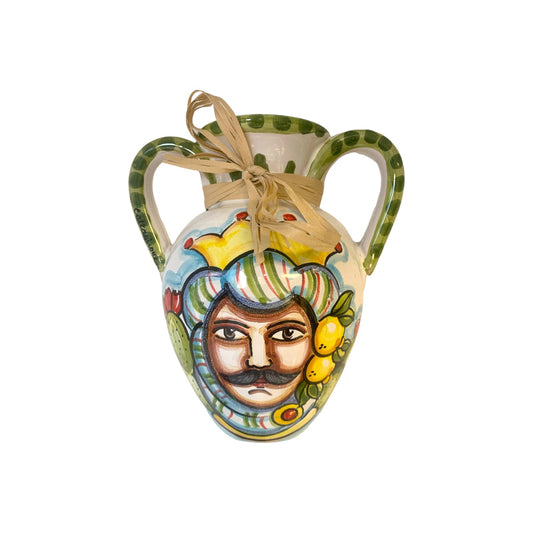 Half Quartara to hang, 100% handmade Caltagirone ceramic decorated by hand, cm 15x14x6