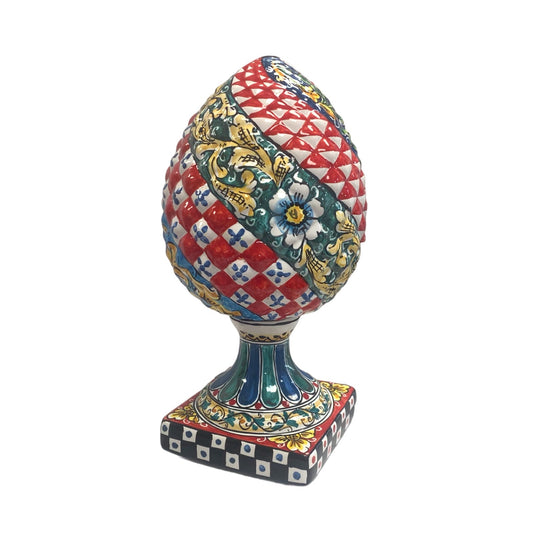 Ceramic From Caltagirone Pinecone With Sicilian Carretto Style 39cm height